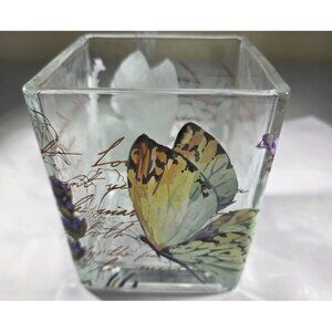 Teleflora Square Glass Vase cube Lavender Butterfly Floral cottagecore fairycore